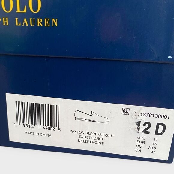 Polo Ralph Lauren Paxton Equestrian Needlepoint Slipper Loafer Mens size 12 New - Picture 12 of 12